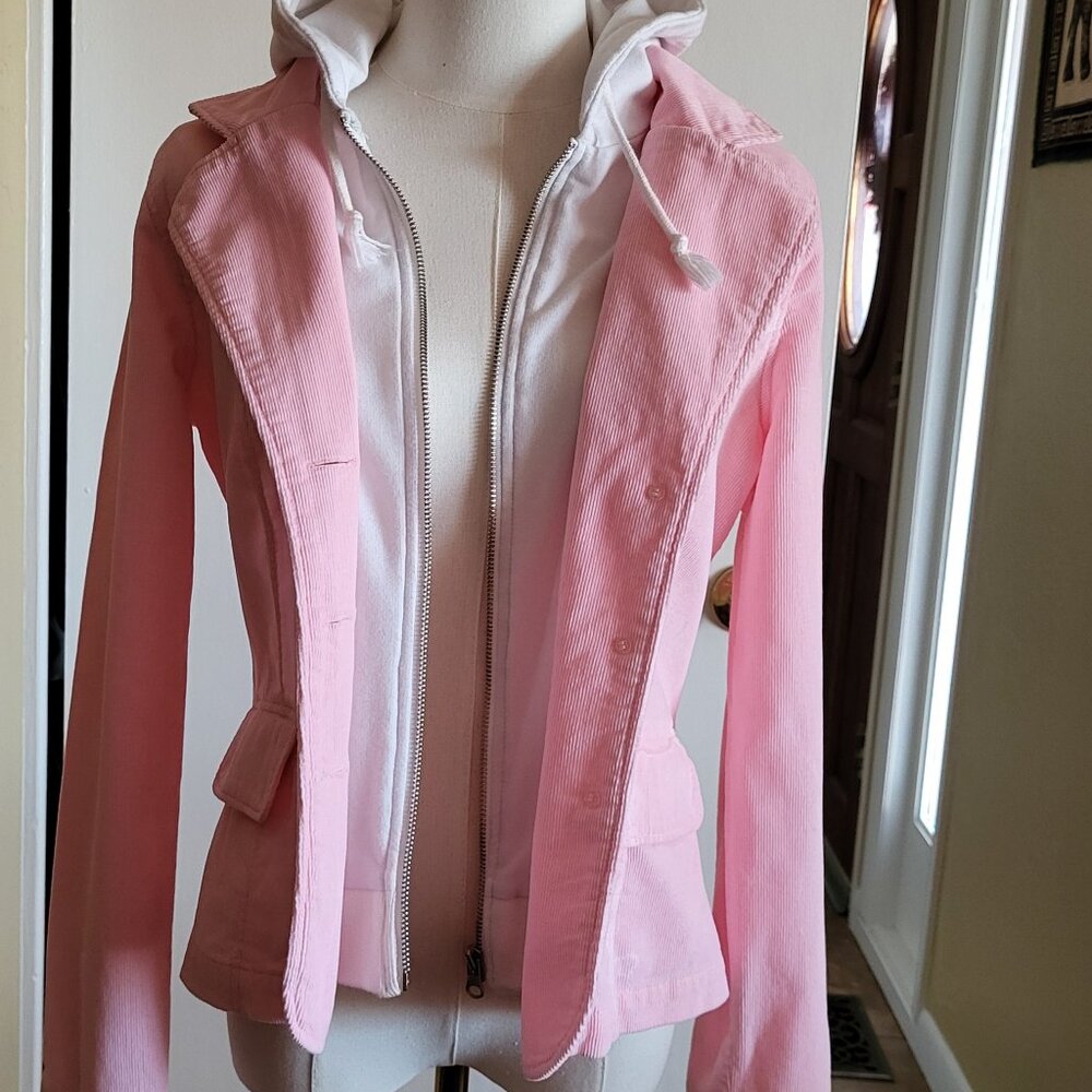 Pink Corduroy Jacket with Jersey Trim and Hoodie  Size M